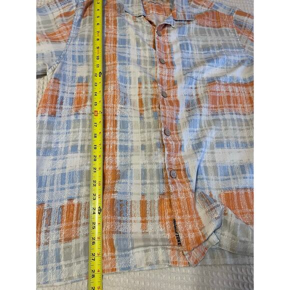 Tommy Bahama Silk Blend Original Fit Button Up Orange & Cream Plaid Top Medium - Picture 8 of 10